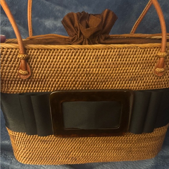Bosom bag Elegant Tan and Black Woven Tote Bag - Picture 6 of 7